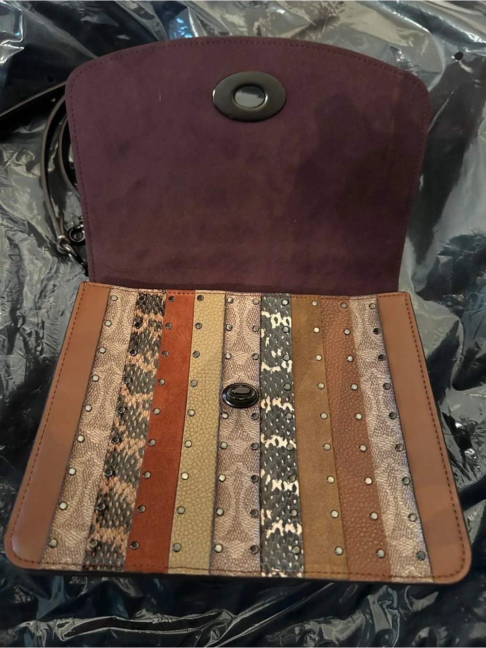 NWT Coach Parker Top Handle with Patchwork Stripe & Rivets/Multi